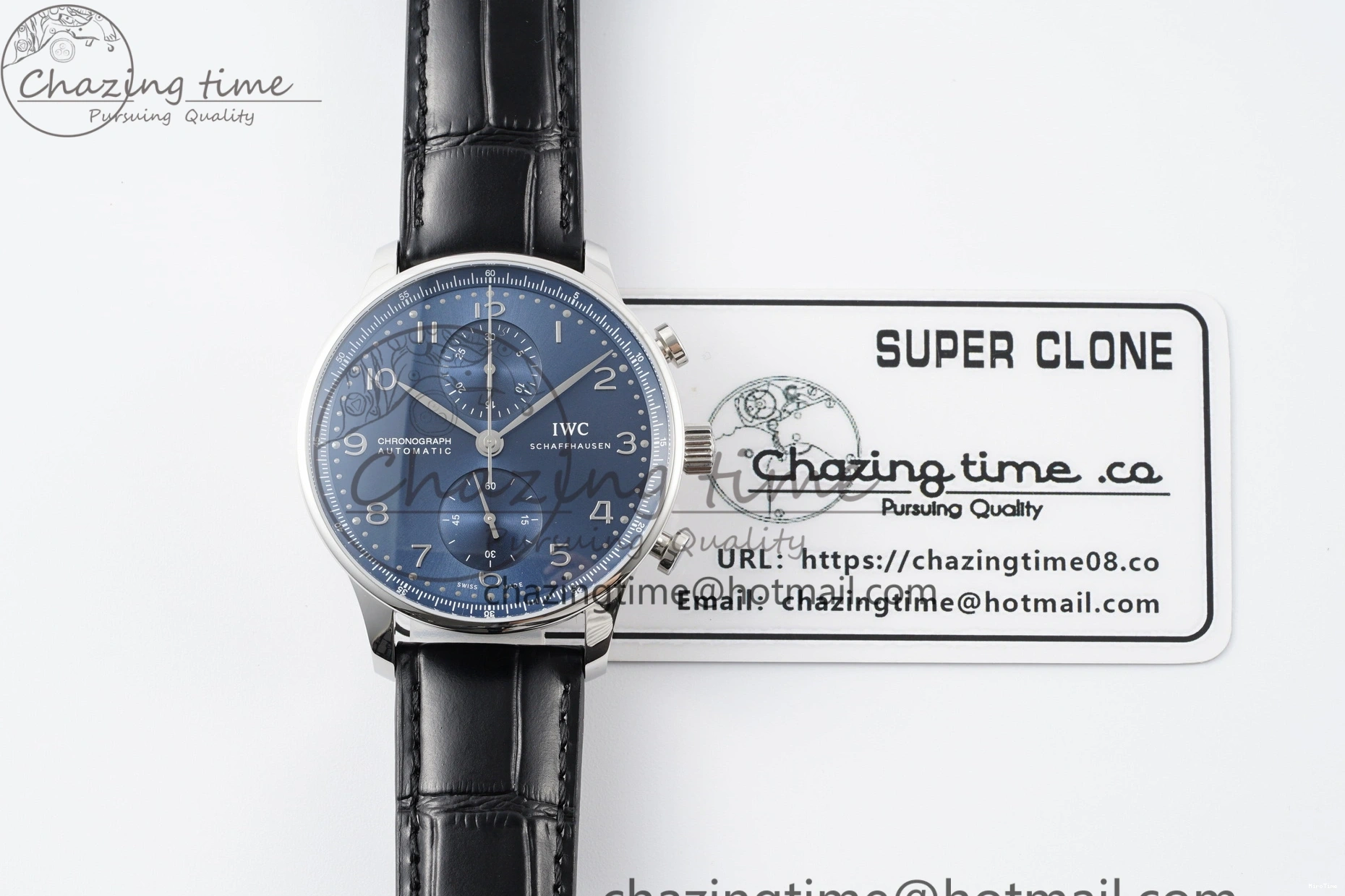 MIROTIME 0408 Portuguese Chrono IW3716 RSF 1:1 Best Edition Blue Dial on Black Leather Strap A RelaxedFit 7045